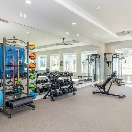 gym with exercise equipment and mirrors